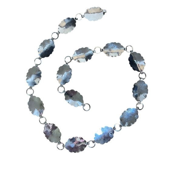 VTG Silver Tone Concho Belt Metal Scalloped Western Boho Stamped Statement O/S - Picture 6 of 9